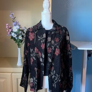 Vtg‎ Womens XL Red Black Boho Floral Tapestry Jacket Dark Fairy Grunge Editorial